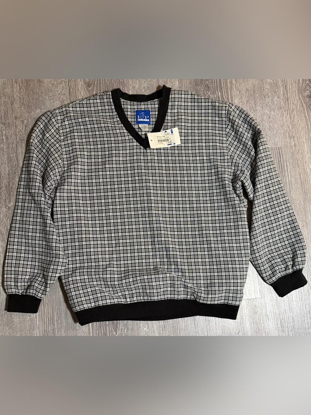 EP Pro Black and White Plaid V-Neck Top